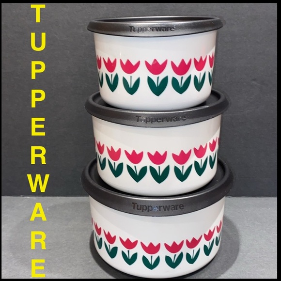 1980’s 3pc. Tupperware Stackable Tulip Canister Set With One Touch Lids - Picture 2 of 10